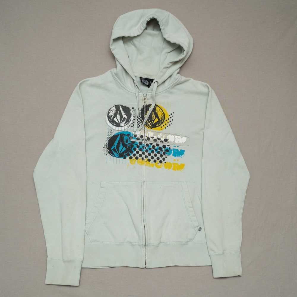 Y2k 2000s Volcom Zip Up Hoodie‎ Skate Surf Light Blue Sun Faded Adult M